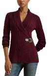 Ralph Lauren Lauren  Cable Stitch Cotton Wrap Cardigan In Burgundy
