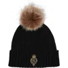 Ralph Lauren Lauren  Cable Stitch Crew Patch Pompom Beanie In Black