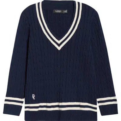 Ralph Lauren Lauren  Cable Stitch Crewneck Cotton Sweater In Black