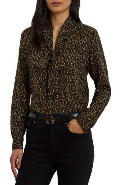 Ralph Lauren Lauren  Chain Print Tie Neck Crêpe De Chine Top In Multi