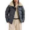 Ralph Lauren Lauren  Chambray Puffer Jacket With Faux Shearling Collar In Black