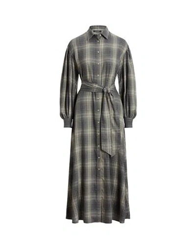 Ralph Lauren Lauren  Checked Plaid Belted Twill Shirtdress Woman Midi Dress Grey Size 6 Polyester, Vi