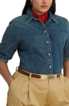 Ralph Lauren Lauren  Classic Fit Denim Button-up Shirt In Burgundy