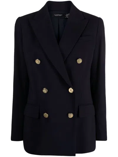 Ralph Lauren Navy Blue Col Logo Blazer In Black