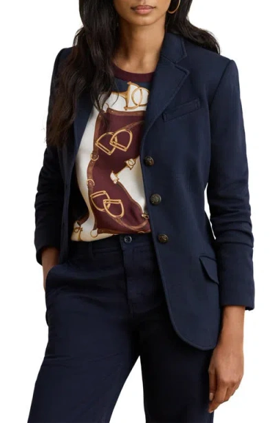Ralph Lauren Lauren  Herringbone Cotton Blend Jacquard Blazer In Blue