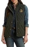 Ralph Lauren Lauren  Crest Patch Diamond Quilted Vest In Green
