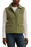 Ralph Lauren Lauren  Crest Patch Quilted Vest In Sage Green