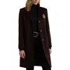 Ralph Lauren Lauren  Crest Patch Wool Blend Reefer Coat In Burgundy