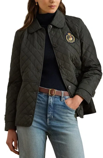 Ralph Lauren Lauren  Crested Quilted Jacket In Green