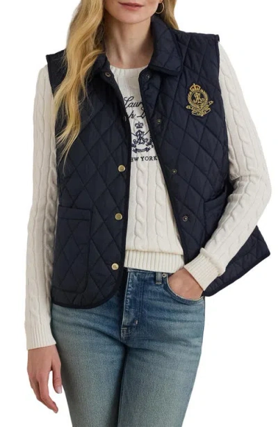 Ralph Lauren Lauren  Crested Quilted Vest In Blue
