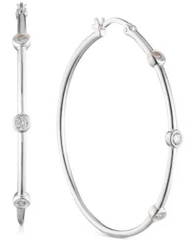 Ralph Lauren Lauren  Crystal Small Hoop Earrings In Sterling Silver, 0.8" In Metallic