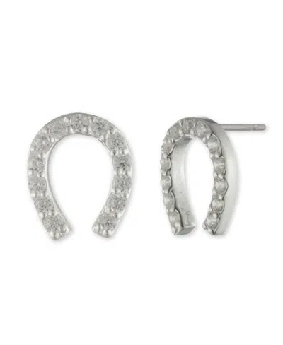 Ralph Lauren Cubic Zirconia Horseshoe Stud Earrings In Sterling Silver
