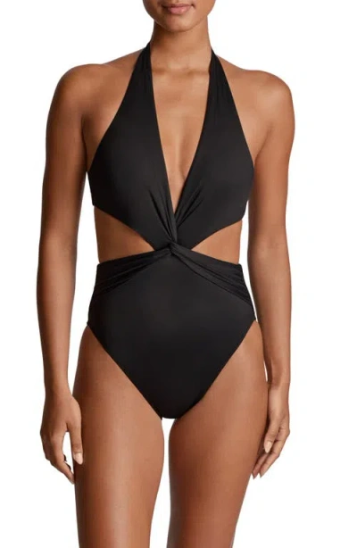 RALPH LAUREN LAUREN RALPH LAUREN CUTOUT TWIST ONE-PIECE HALTER SWIMSUIT