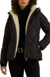 Ralph Lauren Lauren  Diamond Puffer Coat With Faux Shearling Lining In Black