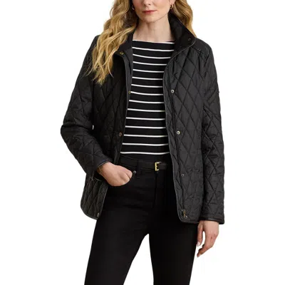 Ralph Lauren Lauren  Diamond Quilted Barn Jacket With Faux Leather Trim In Black