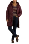 Ralph Lauren Lauren  Diamond Quilted Hooded Coat In Burgundy