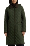 Ralph Lauren Lauren  Diamond Quilted Hooded Coat In Green