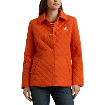 Ralph Lauren Lauren  Diamond Quilted Jacket In Orange Lily