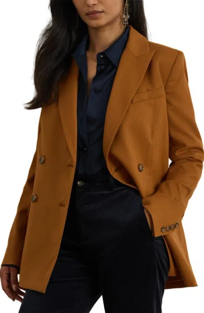Ralph Lauren Lauren  Doeskin Nashill Double Breasted Wool Blazer In Brown