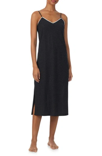 Ralph Lauren Lauren  Dot Print Strappy Ballet Nightgown In Black