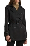 Ralph Lauren Lauren  Double Breasted Belted Cotton Blend Trench Coat In Black