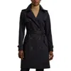 Ralph Lauren Lauren  Double Breasted Belted Cotton Blend Trench Coat In Blue