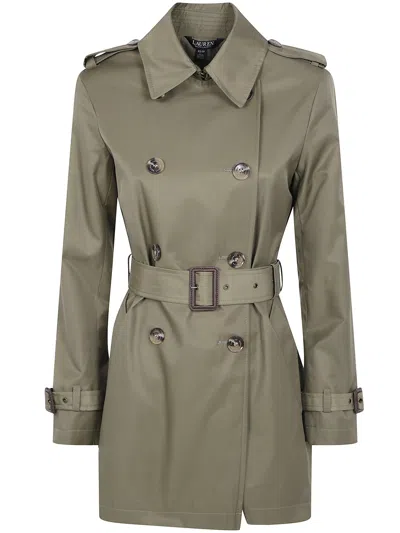 Ralph Lauren Lauren  Double Breasted Belted Lined Coat In Green