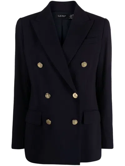 Ralph Lauren Double-breasted Navy Blue Blazer In Black