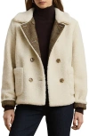 Ralph Lauren Lauren  Double Breasted Teddy Faux Fur Coat In White
