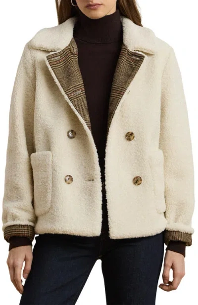Ralph Lauren Lauren  Double Breasted Teddy Faux Fur Coat In White