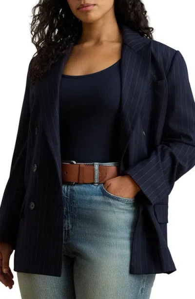 Ralph Lauren Plus Size Double-breasted Pinstripe Twill Blazer In Multi