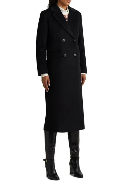 Ralph Lauren Lauren  Double Breasted Wool Blend Reefer Coat In Black