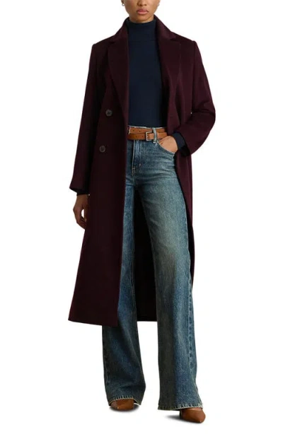 Ralph Lauren Lauren  Double Breasted Wool Blend Reefer Coat In Burgundy