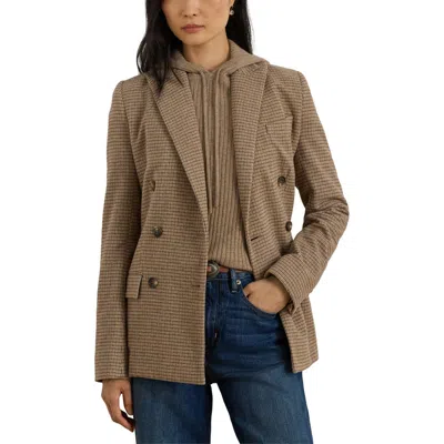 Ralph Lauren Lauren  Double Breasted Wool Blend Twill Blazer In Brown