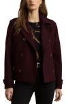 Ralph Lauren Lauren  Double Breasted Wool Blend Twill Jacket In Burgundy