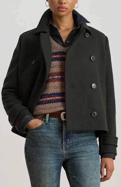 Ralph Lauren Lauren  Double Breasted Wool Blend Twill Jacket In Green