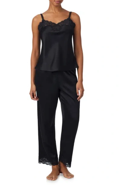 Ralph Lauren Lauren  Double Strap Lace Trim Long Pajamas In Black