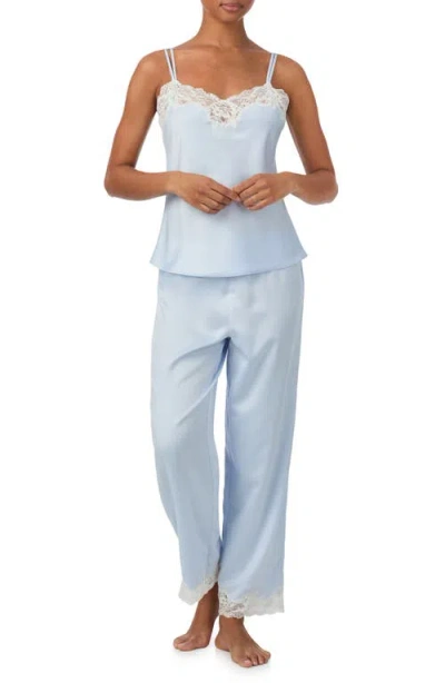 Ralph Lauren Lauren  Double Strap Lace Trim Long Pajamas In Blue