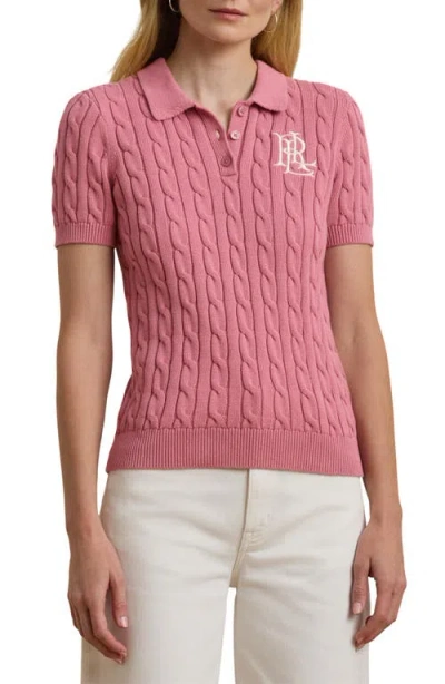 Ralph Lauren Lauren  Embroidered Cable Cotton Polo Sweater In Rose Mauve