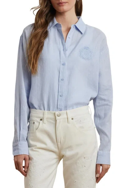 Ralph Lauren Lauren  Embroidered Logo Linen Button-up Shirt In Cornflower Blue