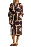 Ralph Lauren Lauren  Equestrian Print Long Sleeve Twill Midi Shirtdress In Brown
