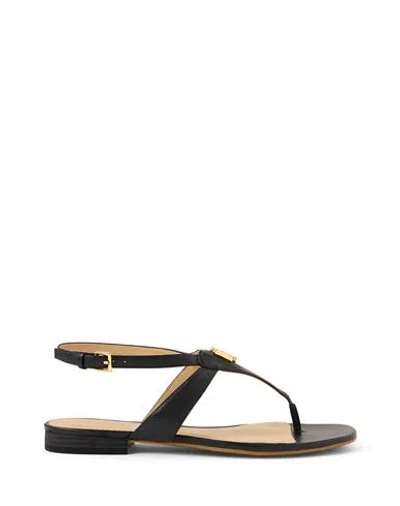 Ralph Lauren Lauren  Everley Calfskin Sandal Woman Thong Sandal Black Size 8 Calfskin