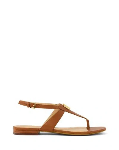 Ralph Lauren Lauren  Everley Calfskin Sandal Woman Thong Sandal Tan Size 8 Calfskin