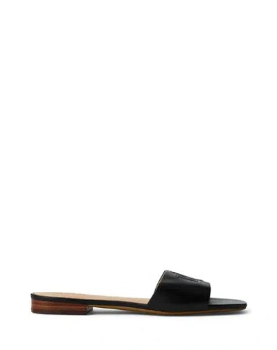 RALPH LAUREN LAUREN RALPH LAUREN EVERLEY CALFSKIN SLIDE SANDAL WOMAN SANDALS BLACK SIZE 8 CALFSKIN
