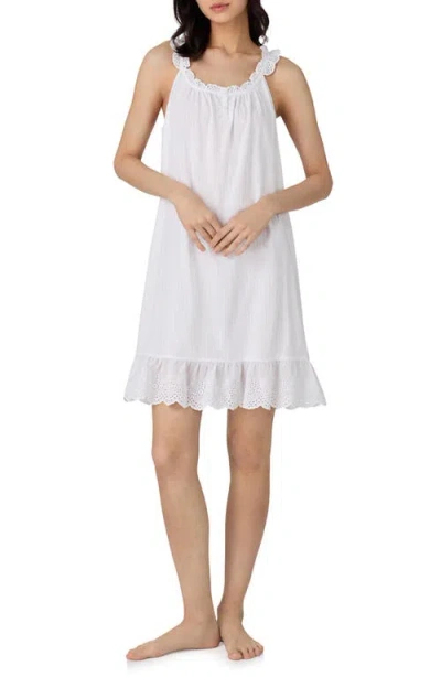 Ralph Lauren Lauren  Eyelet Ruffle Cotton Blend Nightgown In White
