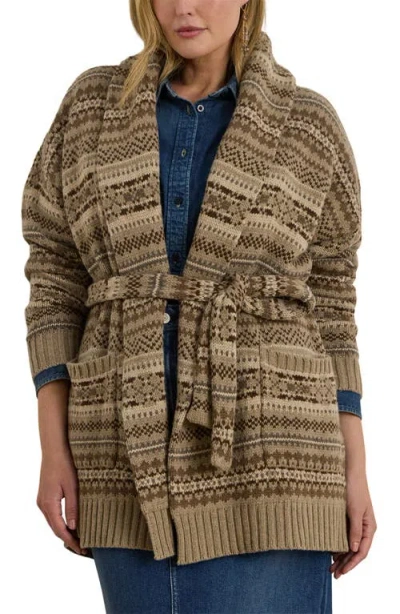 Ralph Lauren Lauren  Fair Isle Belted Wool & Cotton Blend Cardigan In Brown