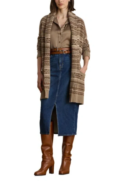 Ralph Lauren Fair Isle Belted Wool-blend Cardigan In Adirondack Heather Multi In Brown