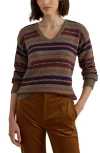 Ralph Lauren Womens Fair Isle V Neck Sweater P Xs Xxl In Brown