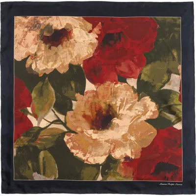 Ralph Lauren Lauren  Fall Roses Square Silk Scarf In Blue