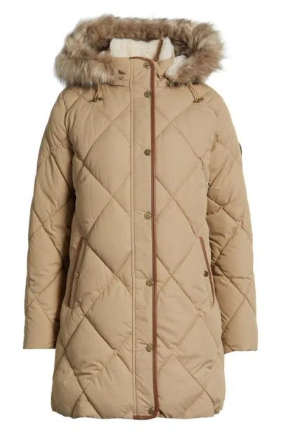 Ralph Lauren Lauren  Faux Fur Trim Hooded Puffer Jacket In Brown